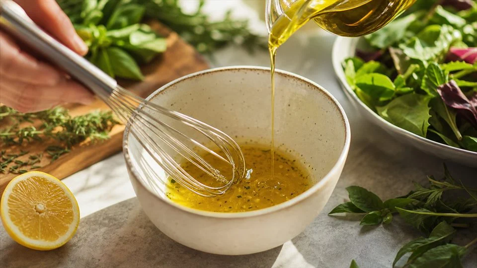 Illustration: in a vinaigrette the honey goes in off the heat.