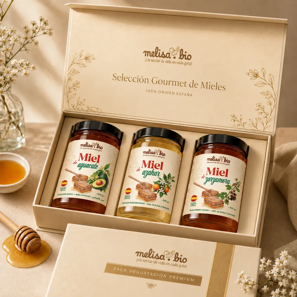 Caja regalo de Melisa con tres mieles: aguacate, azahar y zarzamora
